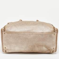 Pre Owned Chanel Gold Leather Large Luxe Ligne Bowler Bag