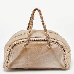 Pre Owned Chanel Gold Leather Large Luxe Ligne Bowler Bag