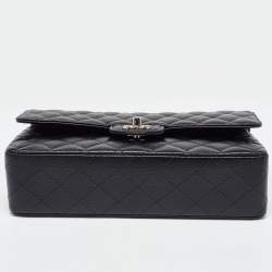 Pre Owned Chanel Black Quilted CaviarLeather Medium Classic Double Flap Bag