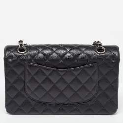 Pre Owned Chanel Black Quilted CaviarLeather Medium Classic Double Flap Bag