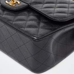 Pre Owned Chanel Black Caviar Quilted Leather Jumbo Classic Double Flap Bag