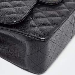 Pre Owned Chanel Black Caviar Quilted Leather Jumbo Classic Double Flap Bag