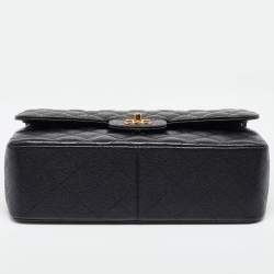Pre Owned Chanel Black Caviar Quilted Leather Jumbo Classic Double Flap Bag
