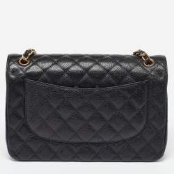 Pre Owned Chanel Black Caviar Quilted Leather Jumbo Classic Double Flap Bag