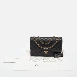 Pre Owned Chanel Black Caviar Quilted Leather Jumbo Classic Double Flap Bag