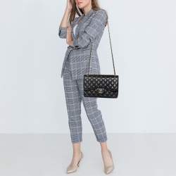 Pre Owned Chanel Black Caviar Quilted Leather Jumbo Classic Double Flap Bag