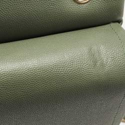 Pre Owned Chanel Green Quilted Caviar Leather Jumbo Classic Double Flap Bag