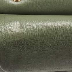 Pre Owned Chanel Green Quilted Caviar Leather Jumbo Classic Double Flap Bag