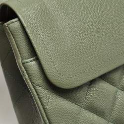 Pre Owned Chanel Green Quilted Caviar Leather Jumbo Classic Double Flap Bag
