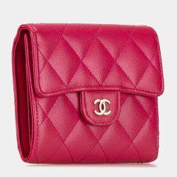 Chanel Pink Caviar Leather Compact Flap Wallet