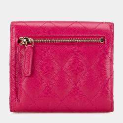 Chanel Pink Caviar Leather Compact Flap Wallet