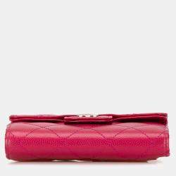 Chanel Pink Caviar Leather Compact Flap Wallet