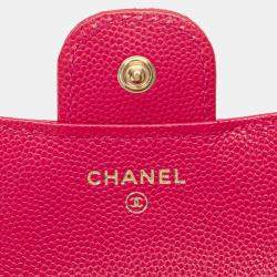 Chanel Pink Caviar Leather Compact Flap Wallet