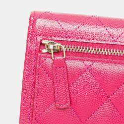 Chanel Pink Caviar Leather Compact Flap Wallet