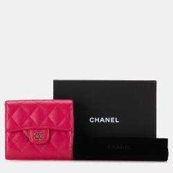 Chanel Pink Caviar Leather Compact Flap Wallet