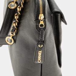 Chanel Black Caviar Leather Front Pocket Chain Tote Bag