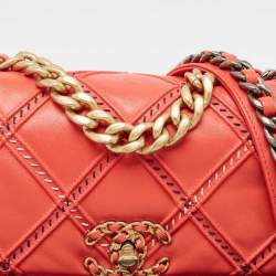 Chanel Red Quilted Wild Stitch Leather Medium 19 Flap Bag