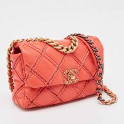 Chanel Red Quilted Wild Stitch Leather Medium 19 Flap Bag