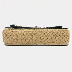 Chanel Beige/Black Raffia Flap Bag