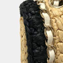 Chanel Beige/Black Raffia Flap Bag
