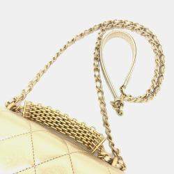Chanel Gold Quilted Lambskin Mini Crystal Logo Letters Chain Handle Flap Bag 