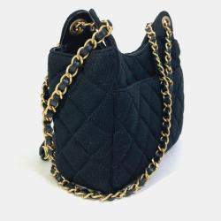 Chanel Black Jersey Small Wavy Hobo Bag