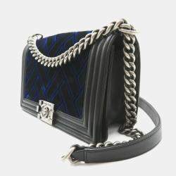 Chanel Black Patchwork Velvet with Calfskin Old Medium Boy Flap Shoulder Bags