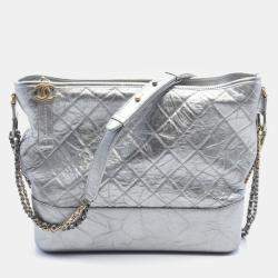 Chanel Silver Leather Medium Gabrielle Shoulder Bags