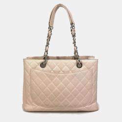Pre Owned Chanel Pink Caviar Leather Quilted GST Tote Bag