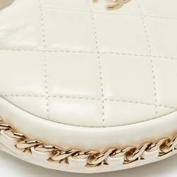 Pre Owned Chanel Off White Quilted Leather Mini Chain Around Hobo