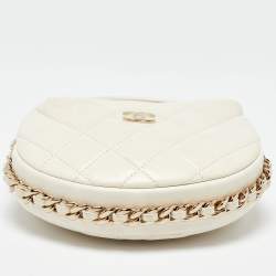 Pre Owned Chanel Off White Quilted Leather Mini Chain Around Hobo