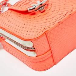 Pre Owned Chanel Neon Orange Quilted Python Mini CC Box Camera Bag