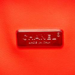 Pre Owned Chanel Neon Orange Quilted Python Mini CC Box Camera Bag