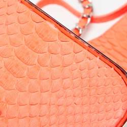 Pre Owned Chanel Neon Orange Quilted Python Mini CC Box Camera Bag