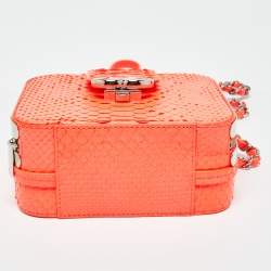 Pre Owned Chanel Neon Orange Quilted Python Mini CC Box Camera Bag