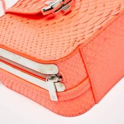 Pre Owned Chanel Neon Orange Quilted Python Mini CC Box Camera Bag