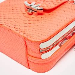 Pre Owned Chanel Neon Orange Quilted Python Mini CC Box Camera Bag