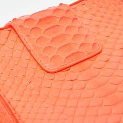 Pre Owned Chanel Neon Orange Quilted Python Mini CC Box Camera Bag