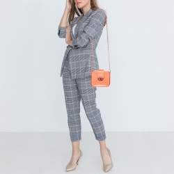 Pre Owned Chanel Neon Orange Quilted Python Mini CC Box Camera Bag