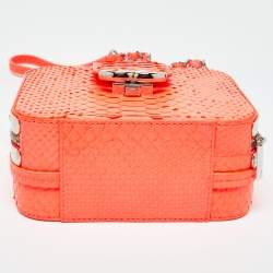 Pre Owned Chanel Neon Orange Quilted Python Mini CC Box Camera Bag
