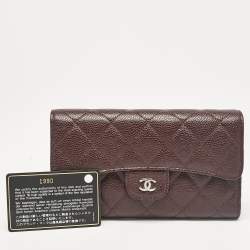 Chanel Plum Quilted Caviar Leather Classic Flap Trifold Wallet
