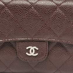 Chanel Plum Quilted Caviar Leather Classic Flap Trifold Wallet