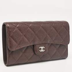 Chanel Plum Quilted Caviar Leather Classic Flap Trifold Wallet