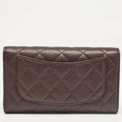 Chanel Plum Quilted Caviar Leather Classic Flap Trifold Wallet