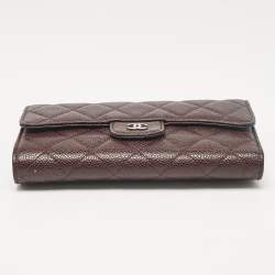 Chanel Plum Quilted Caviar Leather Classic Flap Trifold Wallet