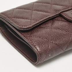 Chanel Plum Quilted Caviar Leather Classic Flap Trifold Wallet