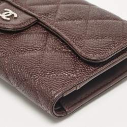 Chanel Plum Quilted Caviar Leather Classic Flap Trifold Wallet