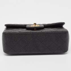 Pre Owned Chanel Black Quilted Caviar Leather Mini Rectangular Flap Top Handle Bag