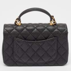 Pre Owned Chanel Black Quilted Caviar Leather Mini Rectangular Flap Top Handle Bag