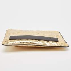 Pre Owned Chanel Metallic Gold Crinkled Leather Je Ne Suis Pas En Solde Clutch